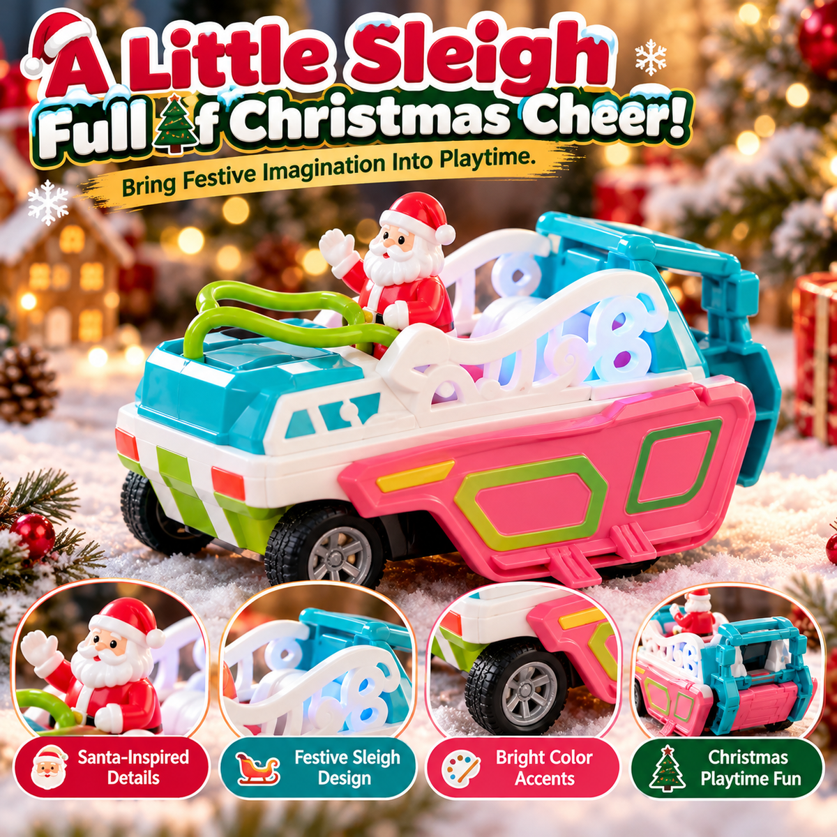 2-in-1 Transforming Christmas Unicorn & Santa Sleigh – Magical Vehicle Transformation Toy & Holiday Gift 🎁