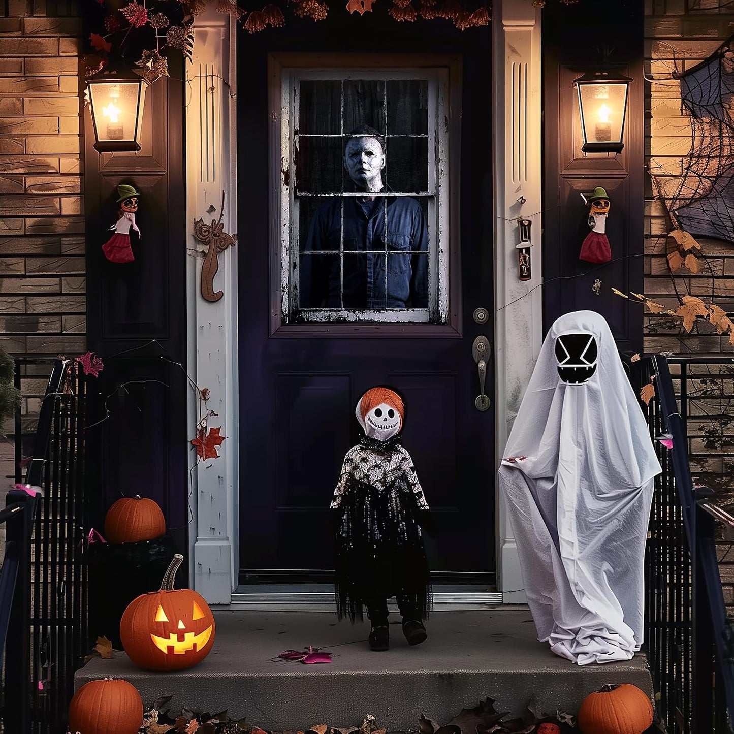 👁️ [Scare Neighbors] 3D Halloween Window Poster: Realistic Horror Scene