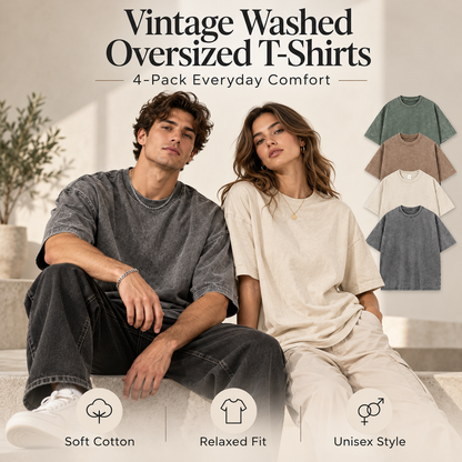 Vintage Washed Oversized T-Shirts – 4-Pack