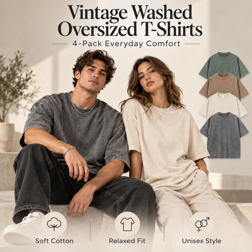 Vintage Washed Oversized T-Shirts – 4-Pack