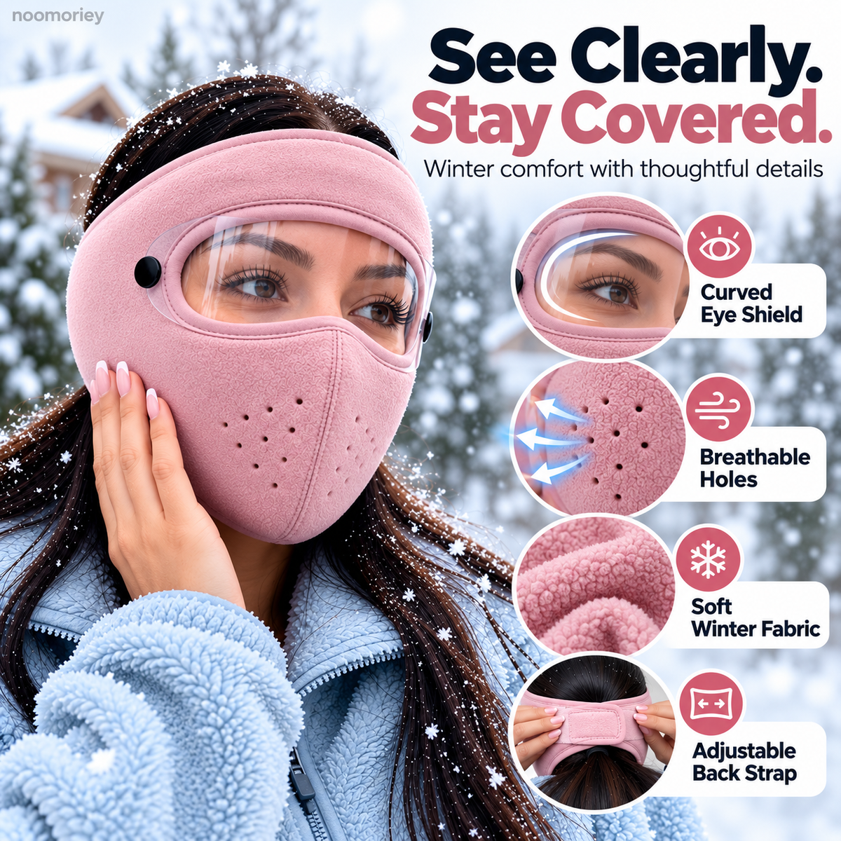 ❄️ Winter Face Cover with Clear Eye Shield – Adjustable Cold Weather Balaclava