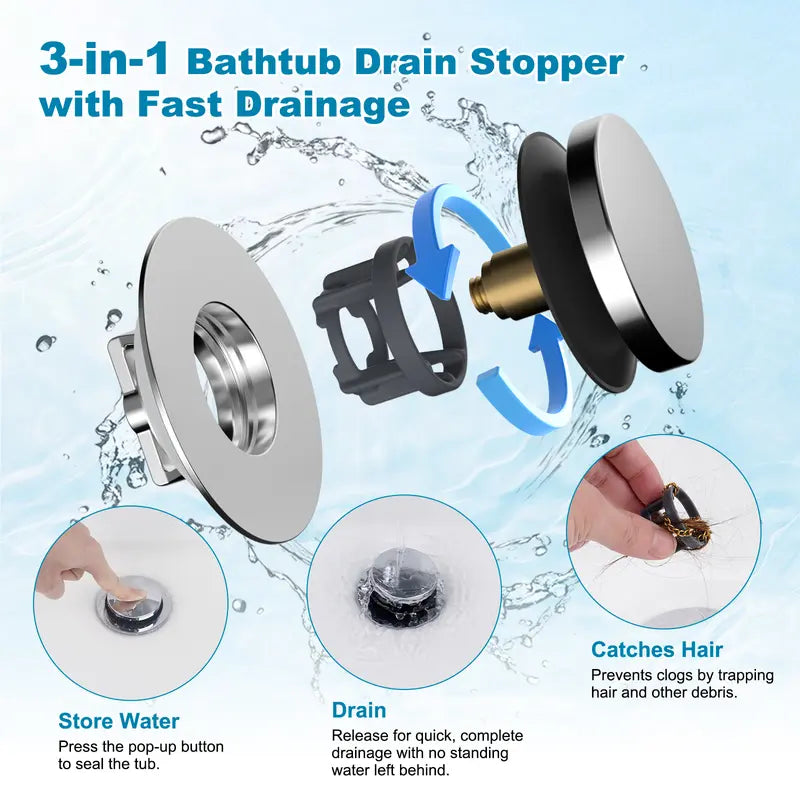Brass & SS Anti-Clogging Deodorizing Bathtub Drain Stopper with Hair Catcher
