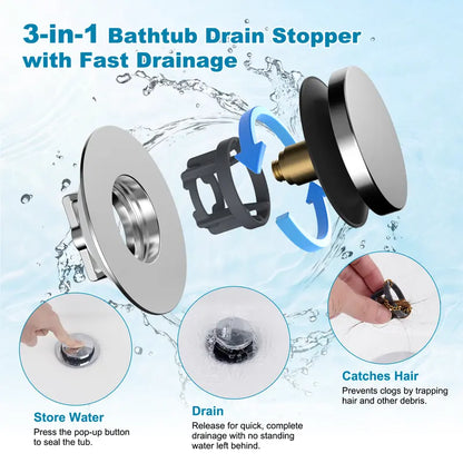 Brass & SS Anti-Clogging Deodorizing Bathtub Drain Stopper with Hair Catcher