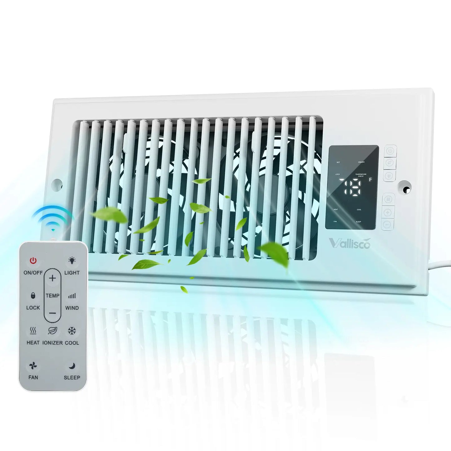 Smart Register Vent Fan with Heating & Cooling Modes, Quiet 18DB Floor Vent Booster Fan with Remote Control, Built-in Ionizer Digital Temperature Display for Home HVAC Vents