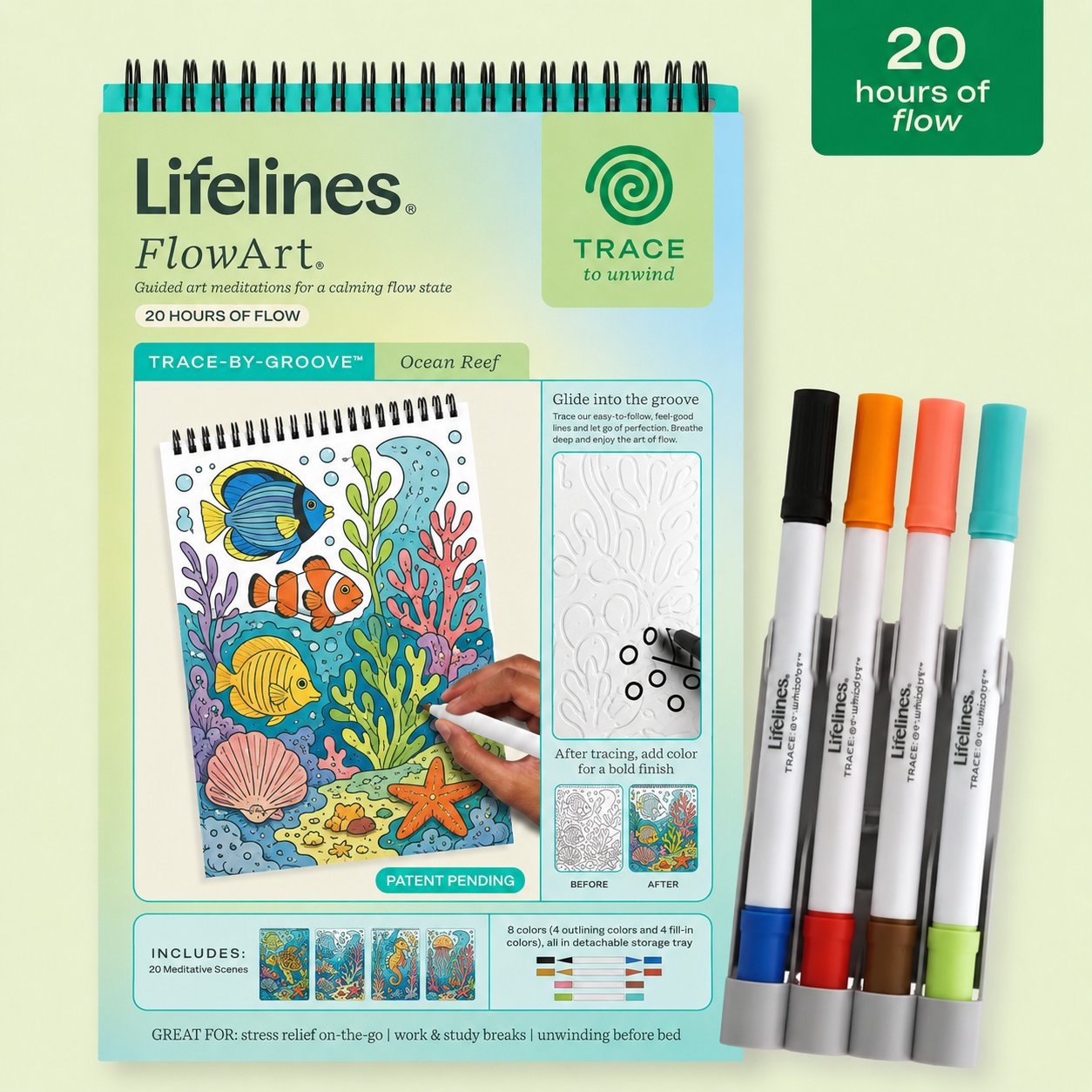 🌿Trace-By-Groove Jungle Oasis – Guided Flow Art Coloring Pad with Double-Sided Markers🎨