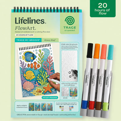 🌿Trace-By-Groove Jungle Oasis – Guided Flow Art Coloring Pad with Double-Sided Markers🎨