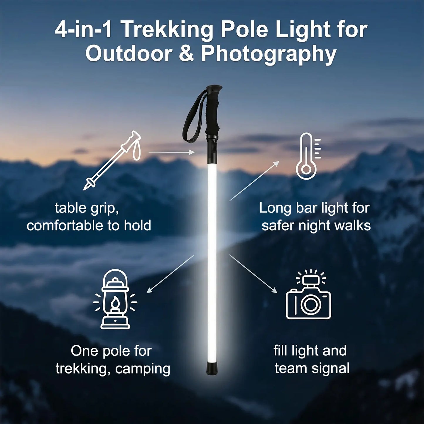 LED Light Saber Trekking Poles – Rechargeable Hiking Sticks for Night Hiking, Camping & Outdoor Adventures