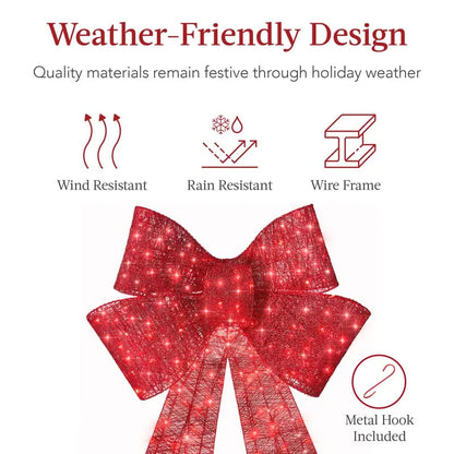 🎄 24″–48″ Giant Lighted Christmas Bow – Red LED Outdoor Decoration with 8 Modes & Timer