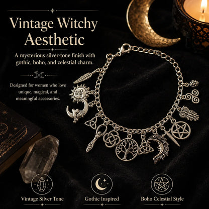 Vintage Witchy Charm Bracelet | Celestial Gothic Boho Jewelry for Women