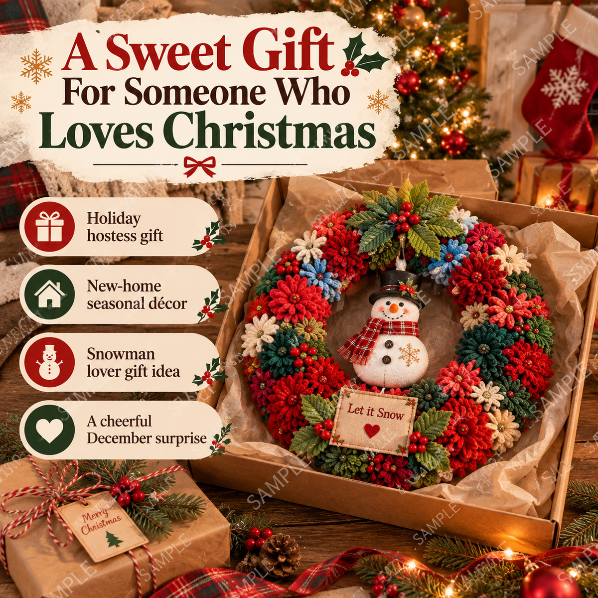 ⛄ Let It Snow Christmas Snowman Wreath