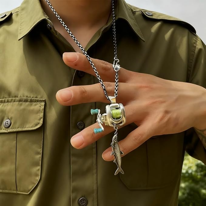 🔥Buy 2 Free Shipping 🔥Mini Fishing Reel Necklace, Fishing Reel Necklace with Rotatable Handle and Precision Detailed for Friend, Family Member