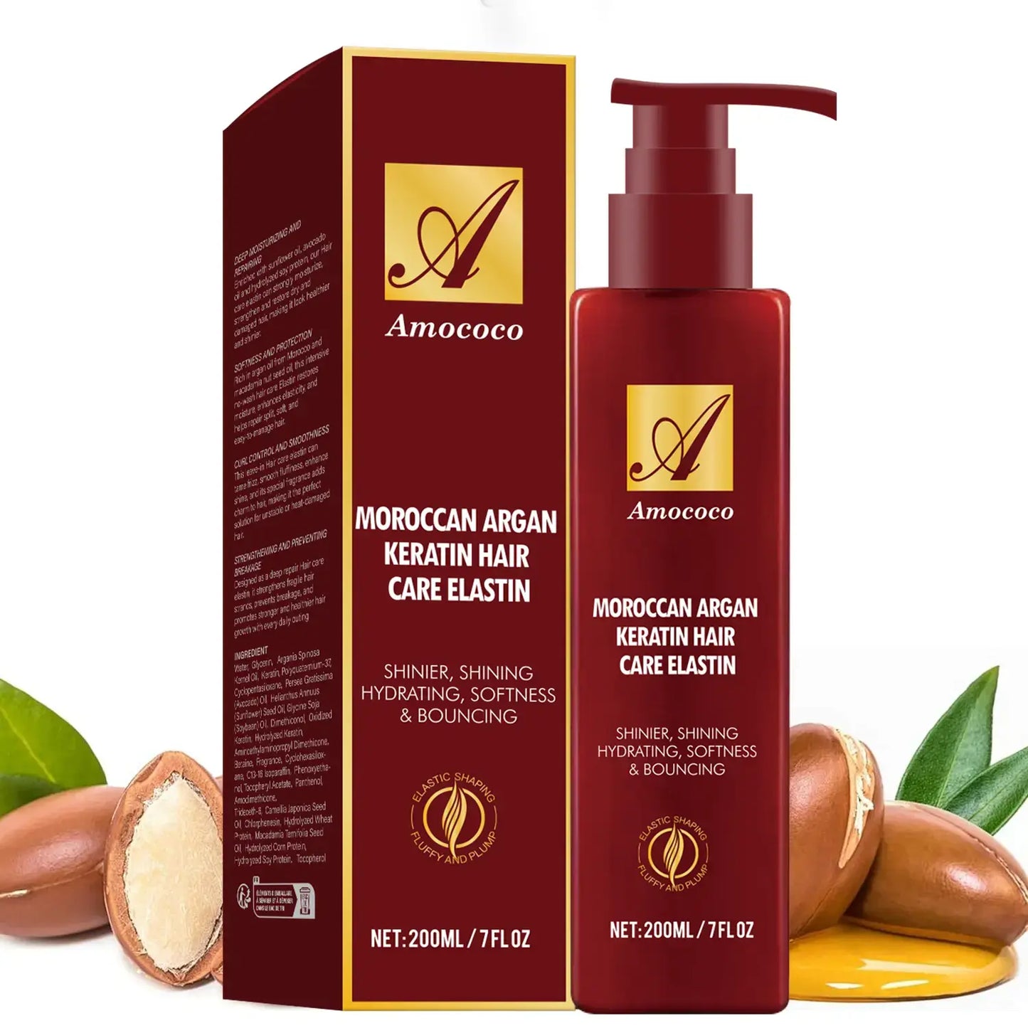 Moroccan Argan Keratin Hair Care Elastin 200ml - Deep Moisturizing & Shaping Formula for Curly Hair, Prevents Frizz, Repairs Dryness