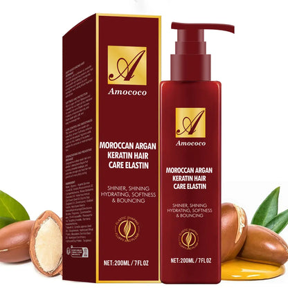 Moroccan Argan Keratin Hair Care Elastin 200ml - Deep Moisturizing & Shaping Formula for Curly Hair, Prevents Frizz, Repairs Dryness