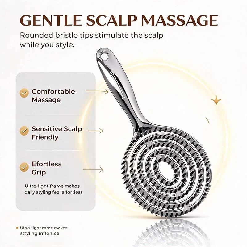 Anti-Static Hollow Round Bristle Brush - Massaging Design💇‍♀️✨