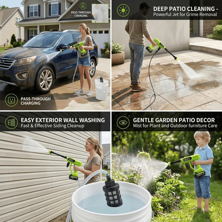 Cordless Portable Washer-1800 PSI Battery Powered Portable Pressure Washer Cordless with 6-in-1 Nozzle