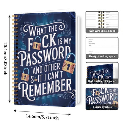 📅Funny Password Notebook - Spiral Bound with Lock Icons & Funny Security Phrases✍️
