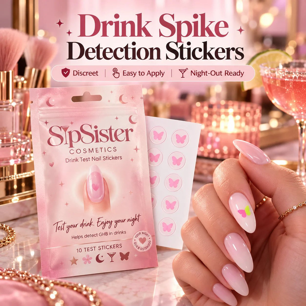 🦋 Butterfly Drink Test Nail Stickers ✨ Discreet GHB Screening Nail Art