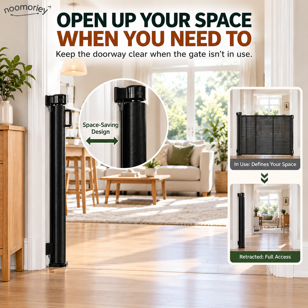 🏡🛡️ SafeNest – 42" Extra Tall Retractable Baby & Pet Gate, Extends Up to 60" Wide