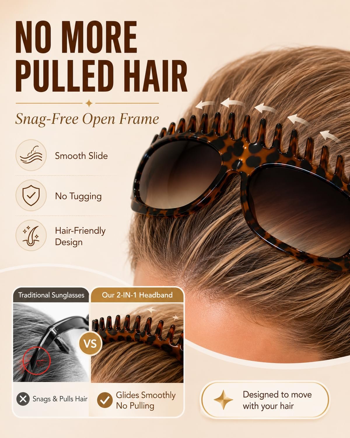 2 in 1 Foldable Sunglasses Headband Chic Tortoiseshell Hair Accessory, For Women Summer Workout Yoga Travel Daily Use