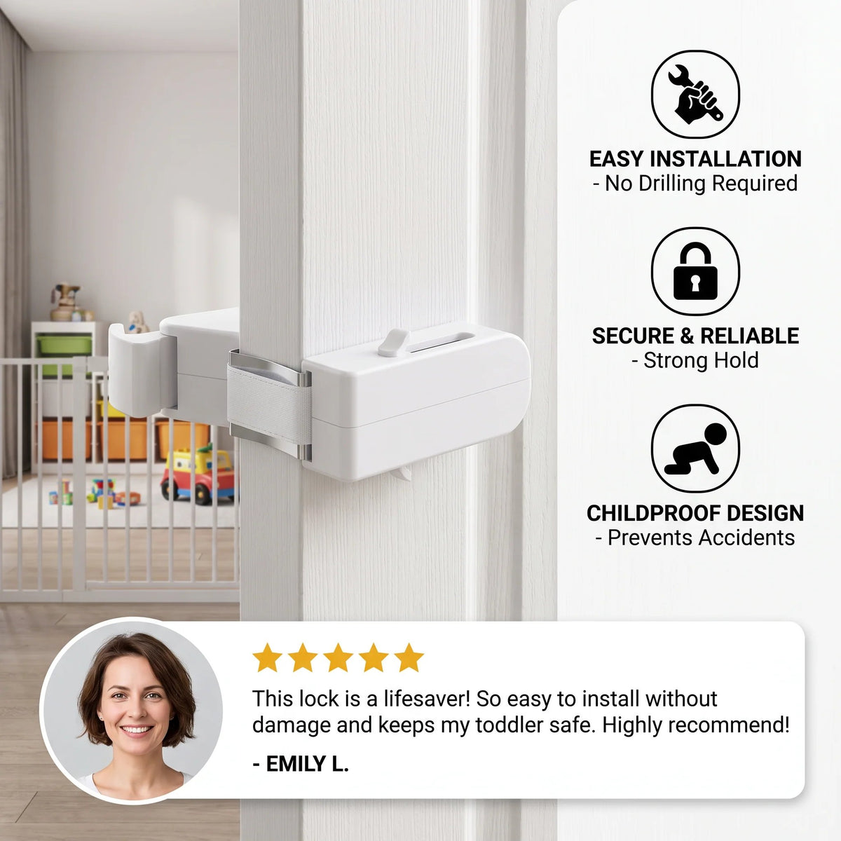No-Drill Child Safety Door Lock