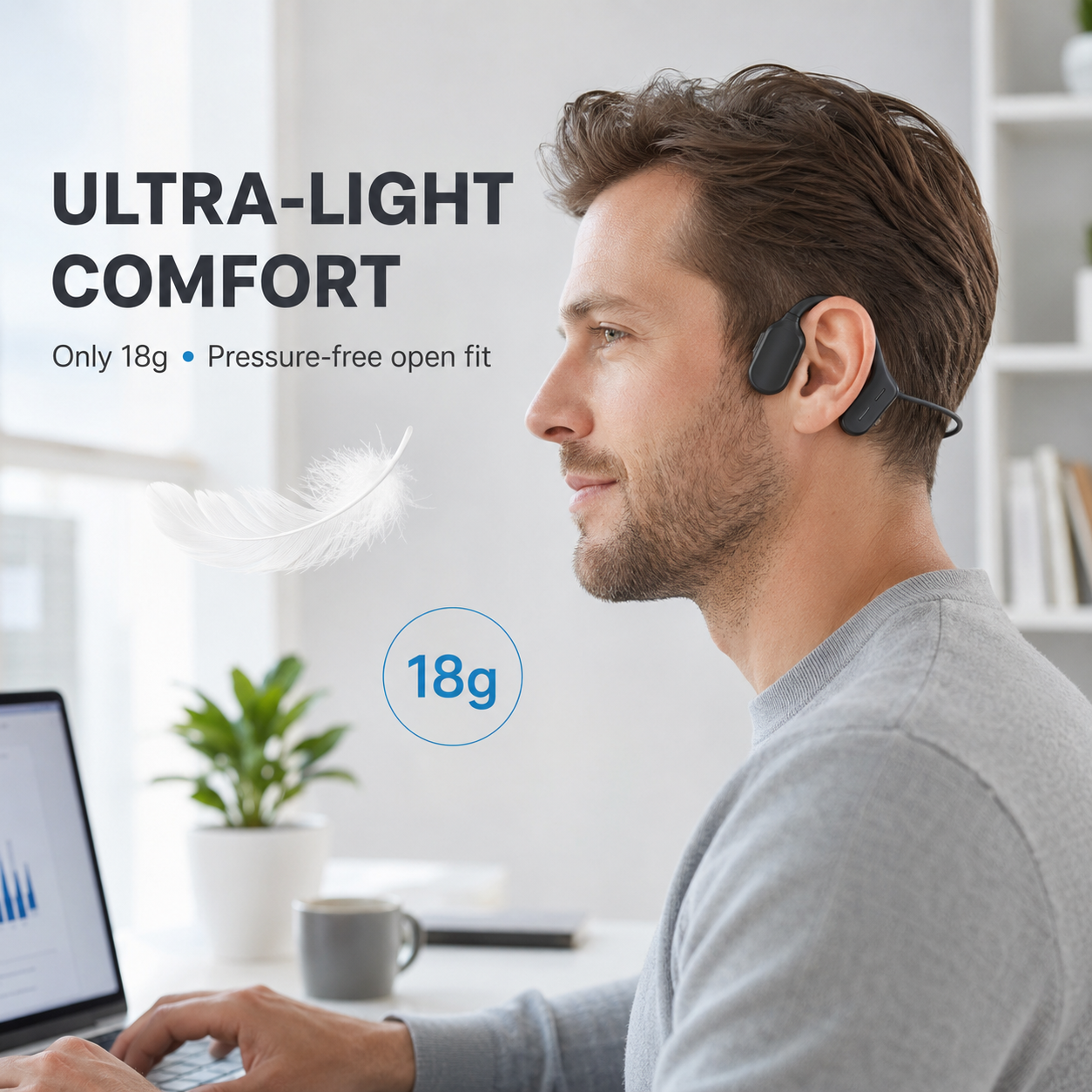 Open-Ear Bluetooth Sports Headphones | Ultra-Light Wireless Air Conduction Earbuds for Running, Hiking & Cycling