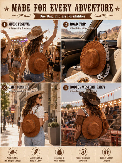 💥🏆Cowgirl Hat Backpack – Western Style Mini Backpack for Travel & Everyday Use