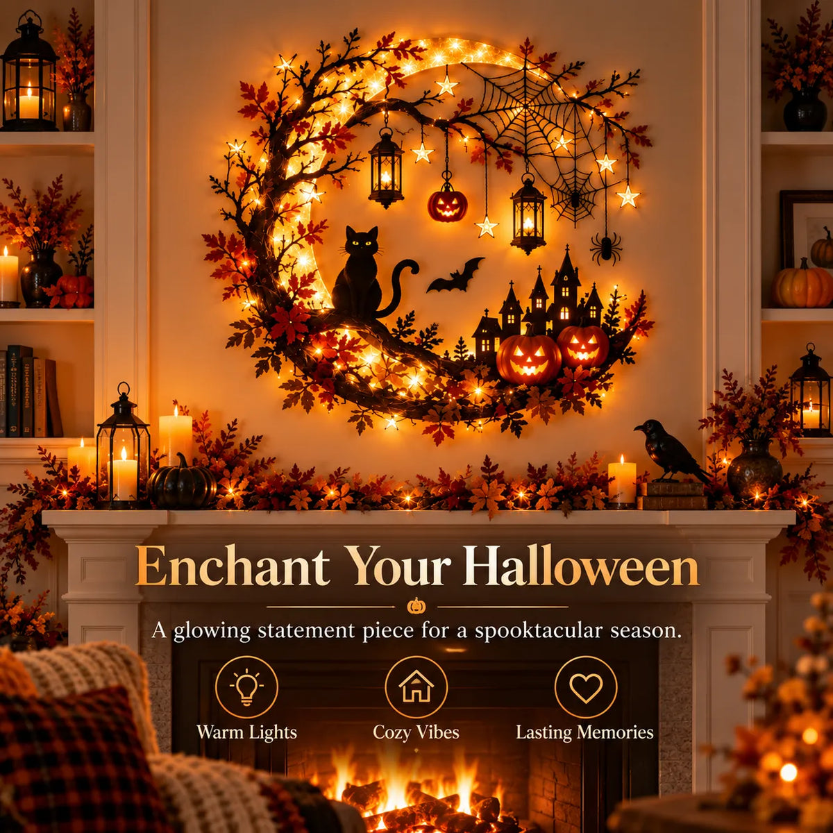 Halloween Crescent Moon Lighted Wall Decor