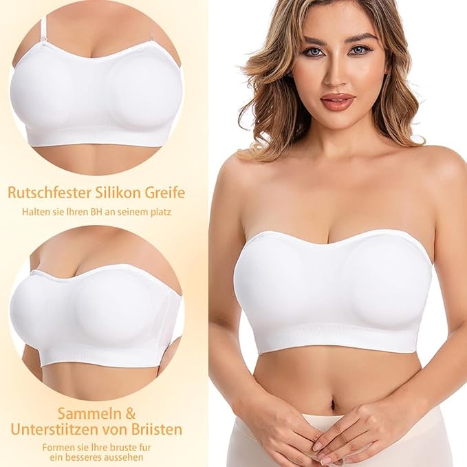 Strapless Bras for Women Non-Slip Silicone Padded Bandeau Bra Wireless Tube Top Bra