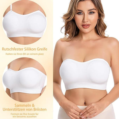 Strapless Bras for Women Non-Slip Silicone Padded Bandeau Bra Wireless Tube Top Bra