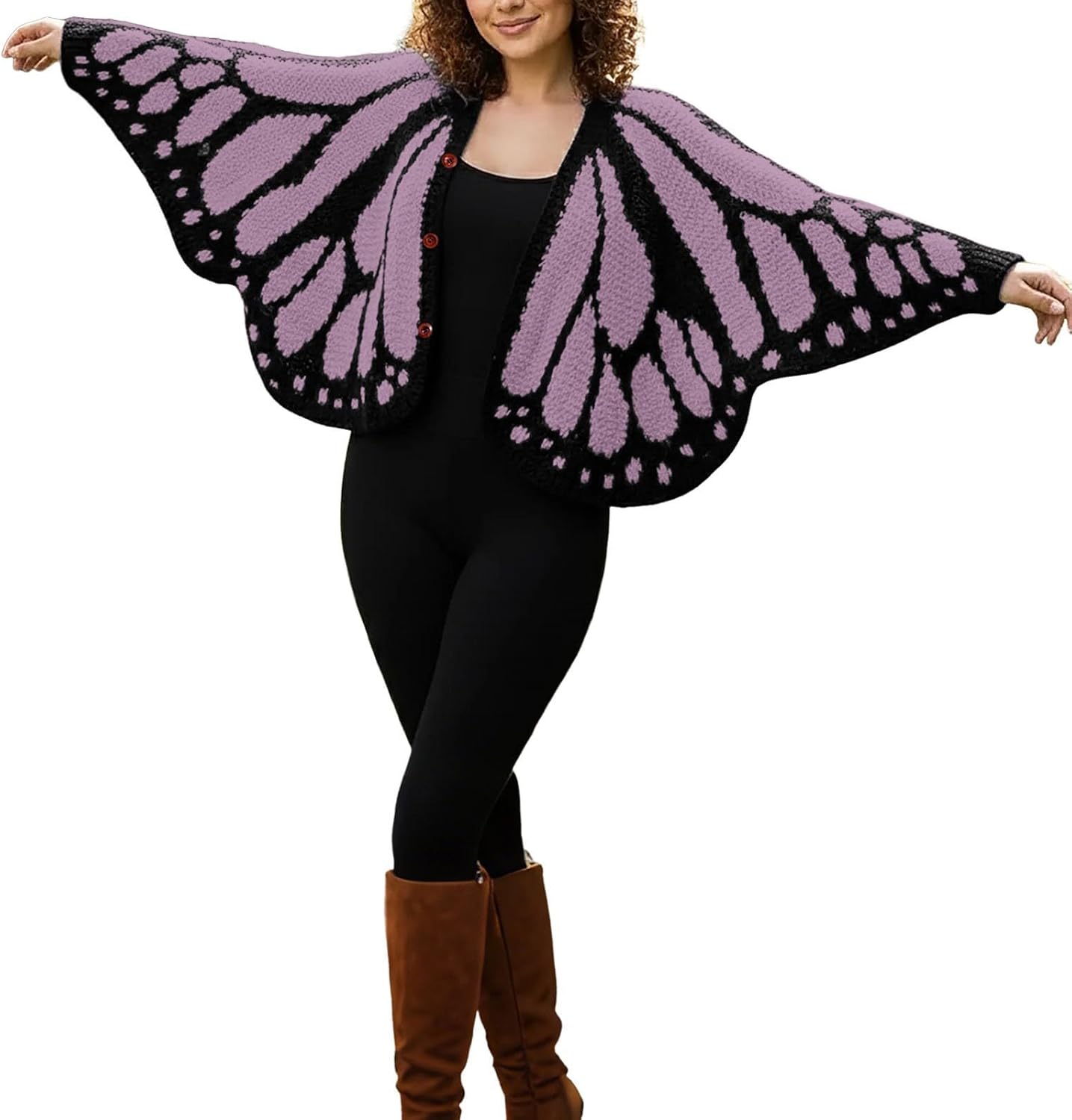 🦋Butterfly Wing Crochet Cardigan – Boho Open Front Knit Sweater