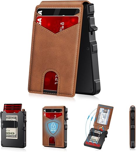 🔐 RFID Blocking Minimalist Pop-Up Wallet | One-Second Card Eject Design & Ultra Slim Pocket Wallet.
