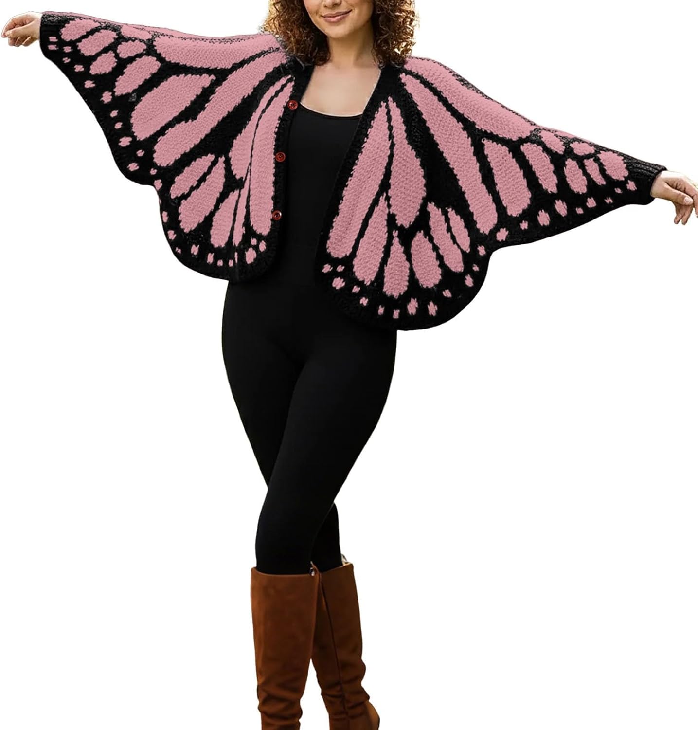 🦋Butterfly Wing Crochet Cardigan – Boho Open Front Knit Sweater