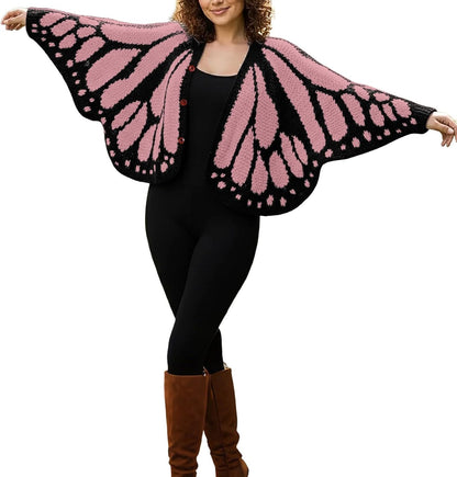 🦋Butterfly Wing Crochet Cardigan – Boho Open Front Knit Sweater