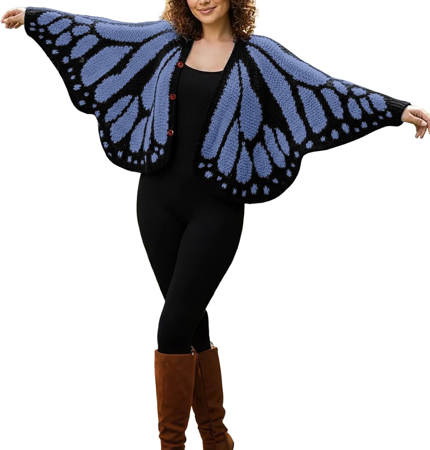 🦋Butterfly Wing Crochet Cardigan – Boho Open Front Knit Sweater