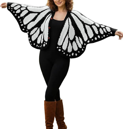 🦋Butterfly Wing Crochet Cardigan – Boho Open Front Knit Sweater