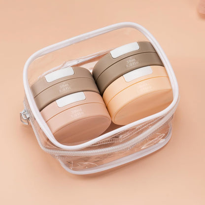 Travel Containers for Toiletries, Magnetic Travel Containers, TSA Approved Cream Jars with Toiletry Bag, Leak-proof Small 1oz Capsules Set with Multiple Labels for Organization (4 Pack)