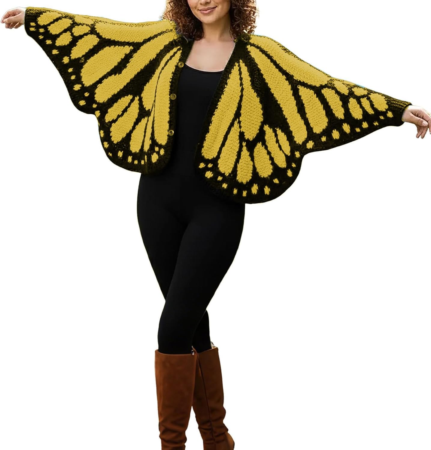 🦋Butterfly Wing Crochet Cardigan – Boho Open Front Knit Sweater