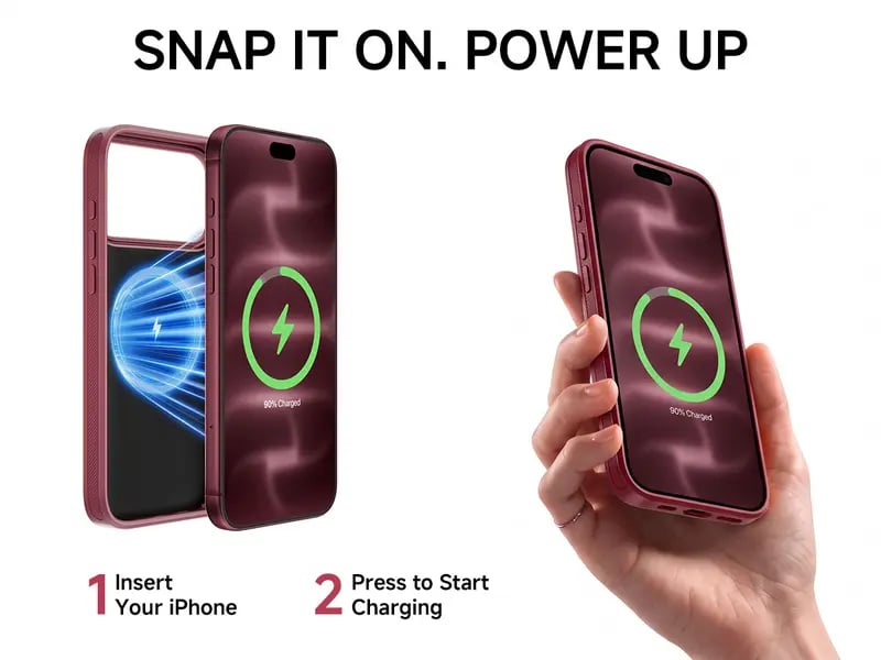 🔋 PinkBird Power Case for iPhone  – Slim Protective Battery Case & Dual Charging Power Bank Kit, Type-C Fast Charge, Lightweight Lightweight & Perfect Couple Gift