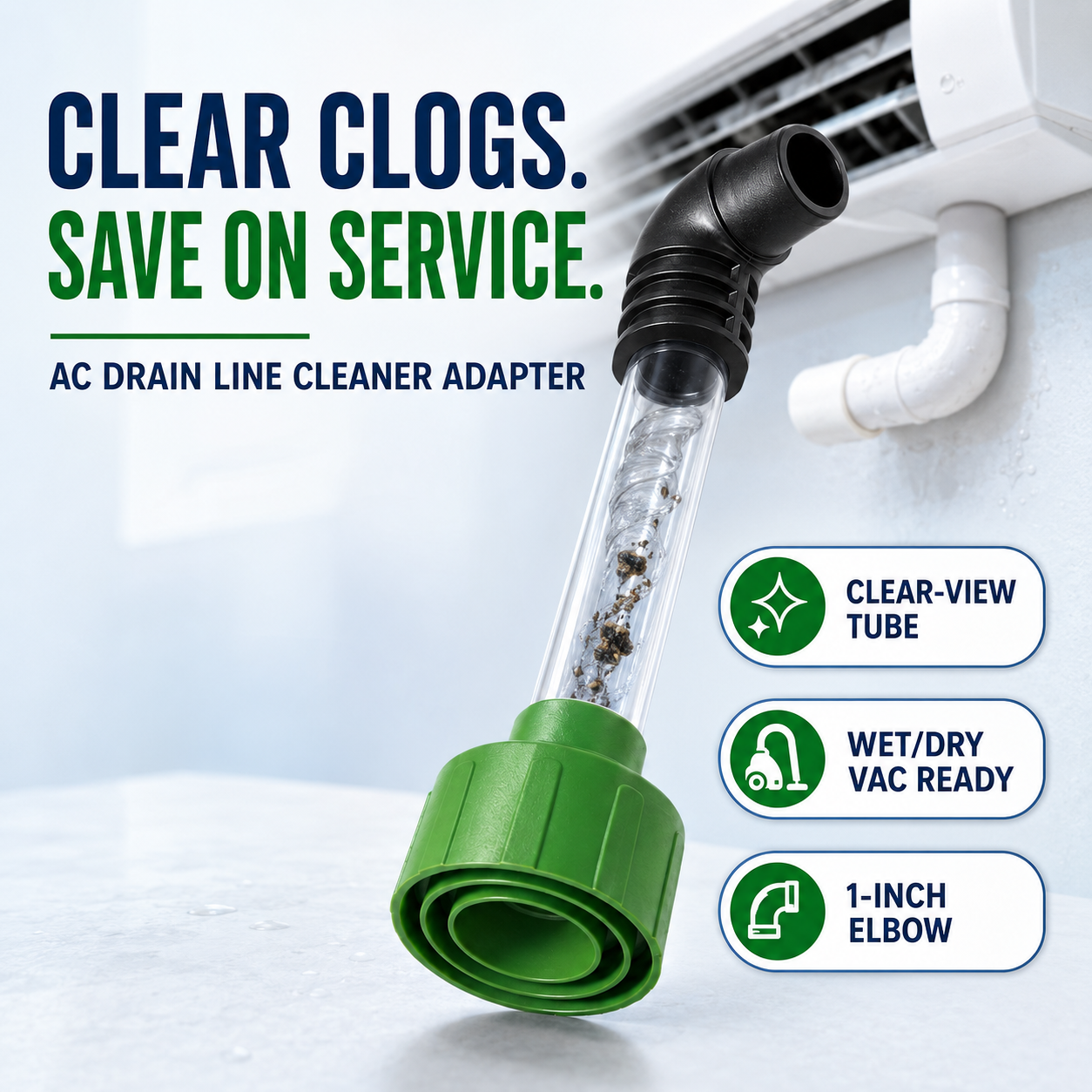 AC Drain Line Cleaner Adapter Evacuates & Unclog AC Drain Line