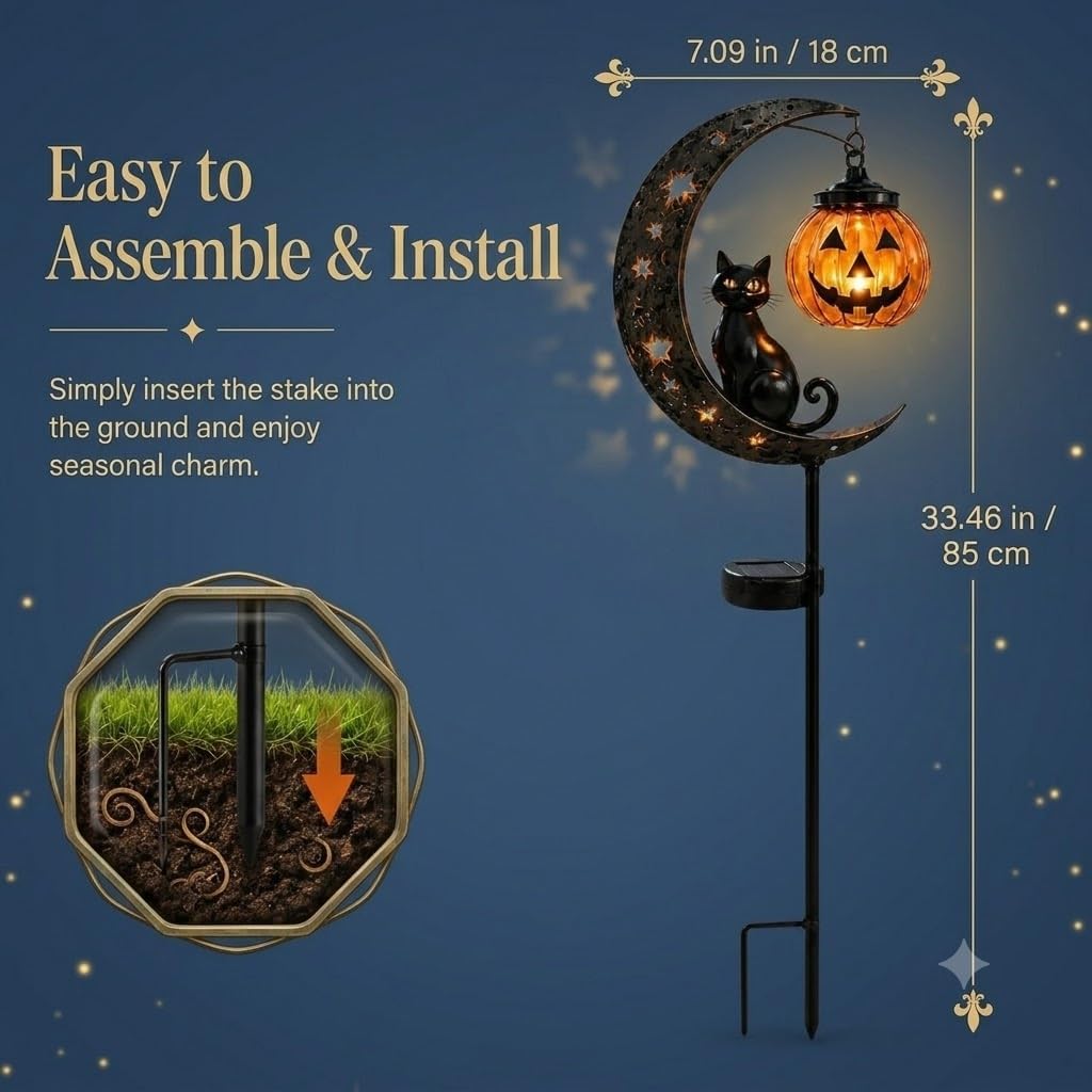 🌙 Solar-Powered Black Cat Garden Stake Light