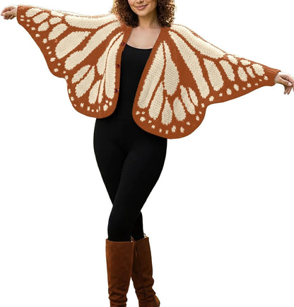 🦋Butterfly Wing Crochet Cardigan – Boho Open Front Knit Sweater