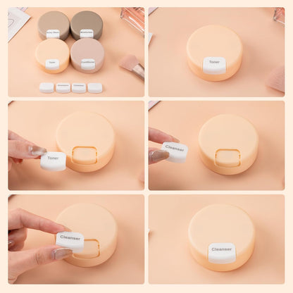 Travel Containers for Toiletries, Magnetic Travel Containers, TSA Approved Cream Jars with Toiletry Bag, Leak-proof Small 1oz Capsules Set with Multiple Labels for Organization (4 Pack)