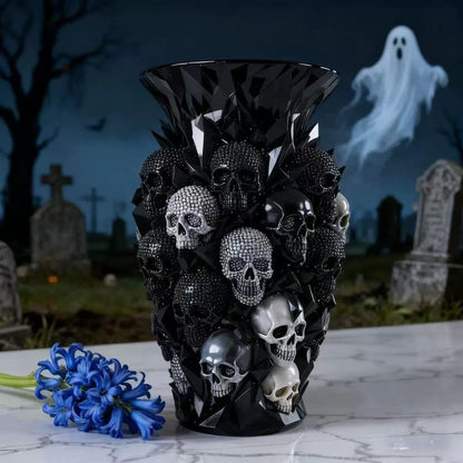 💎💀Gothic Skull & Crow Resin Vase- Halloween Dark Decor Vase