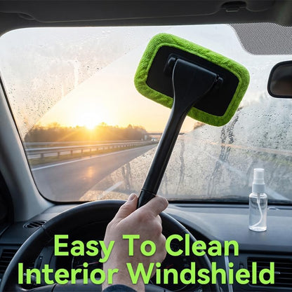Car Inside Windshield Cleaning Tool with 4 Washable and Reusable Microfiber Pads