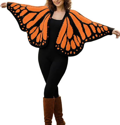 🦋Butterfly Wing Crochet Cardigan – Boho Open Front Knit Sweater