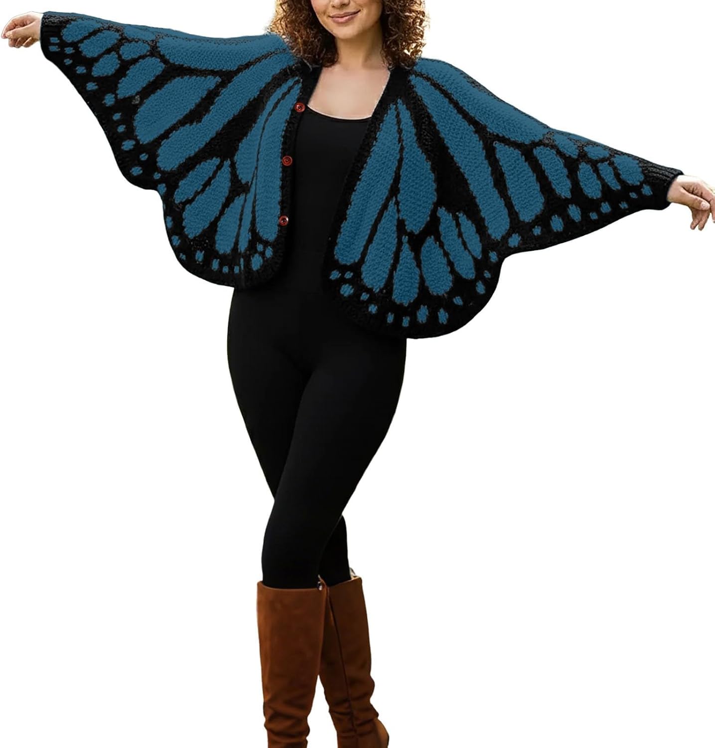 🦋Butterfly Wing Crochet Cardigan – Boho Open Front Knit Sweater