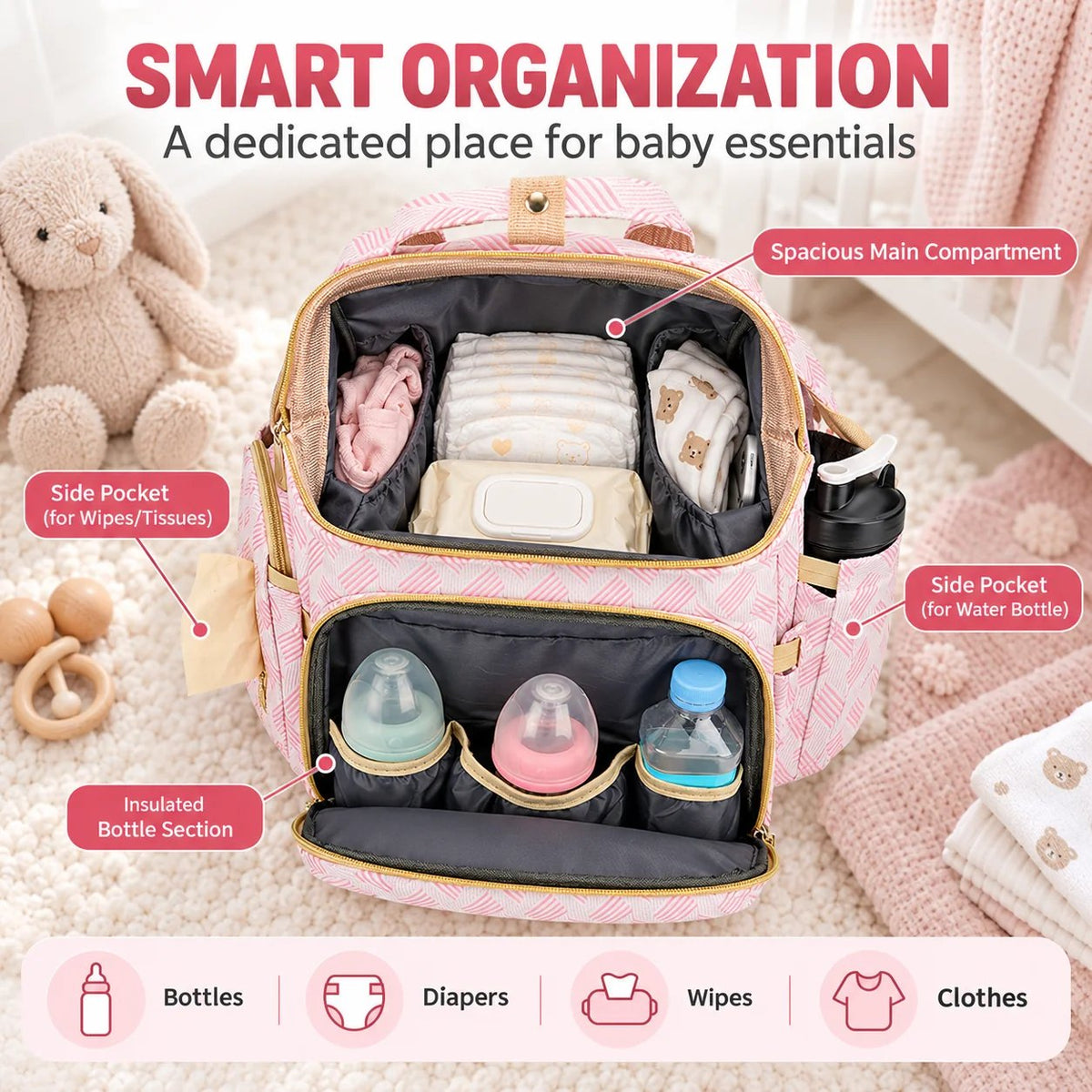🎒 Diaper Bag Backpack with Changing Mat & Insulated Pockets 🍼