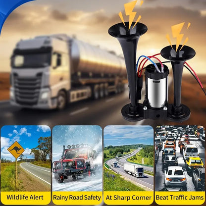 2026 Upgraded 12V 130DB High-Power Dual Air Car Horn Kit Set with Compressor