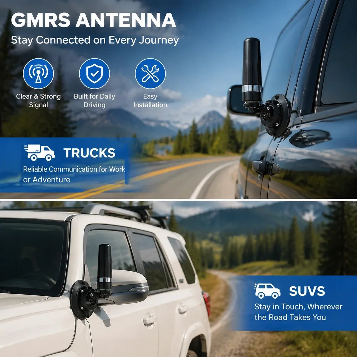 💯🔥 49% OFF - Universal GMRS Antenna Mount – Heavy-Duty Radio Antenna Bracket for Cars, SUVs, Trucks, Off-Road Vehicles & Boats