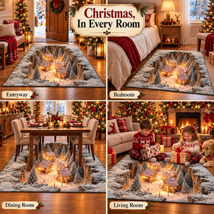 🎄 3D Optical Illusion Christmas Rug – Bring a Hidden Winter Village to Your Floor ✨